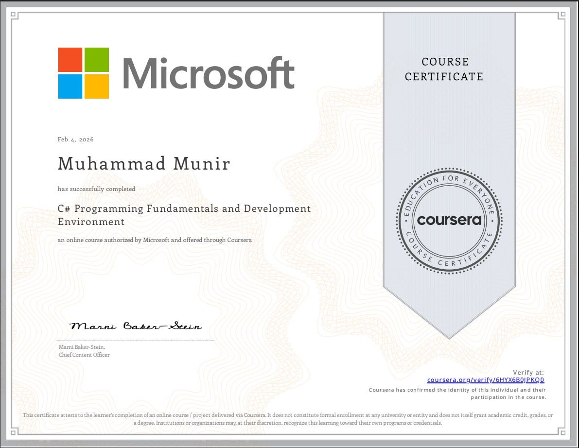 C# Programming Fundamentals and Development